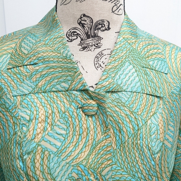 Women's vintage green patterned blouse size S - Picture 2 of 6